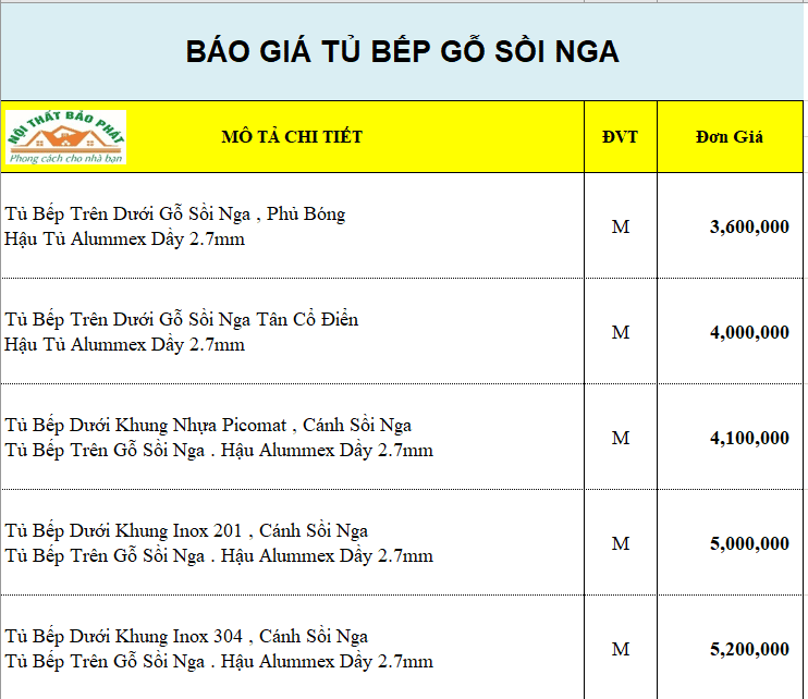 Báo Giá Tủ Bếp Gỗ Sồi Nga