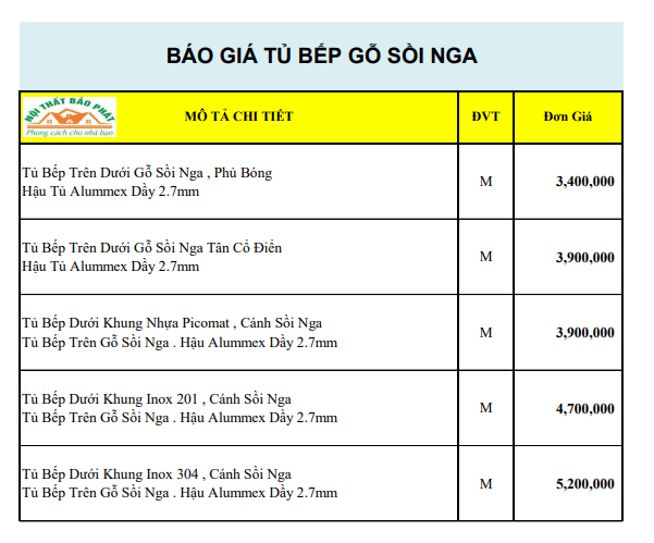 Báo Giá Tủ Bếp Gỗ Sồi Nga