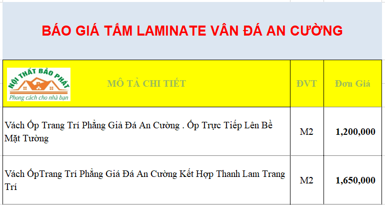 Báo Giá Vách Trang Trí Laminate Vân Đá