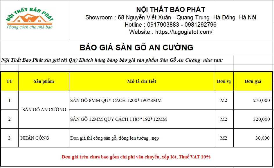 Báo Giá Sàn Gỗ An Cường