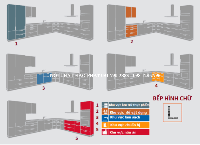 Bố trí khoang tủ bếp chữ L